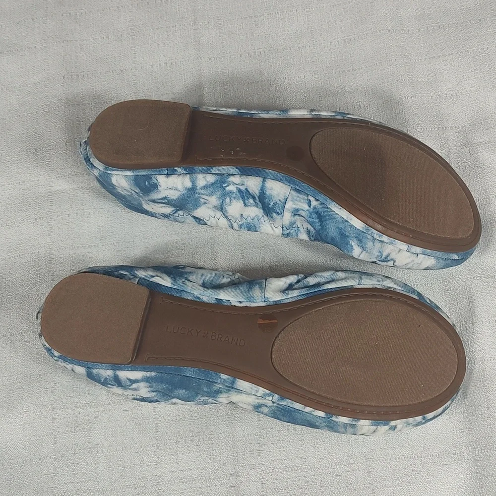 Lucky Brand White Blue Marble Slip On Ballet Slippers Flat Womens Size 10 - Picture 4 of 5